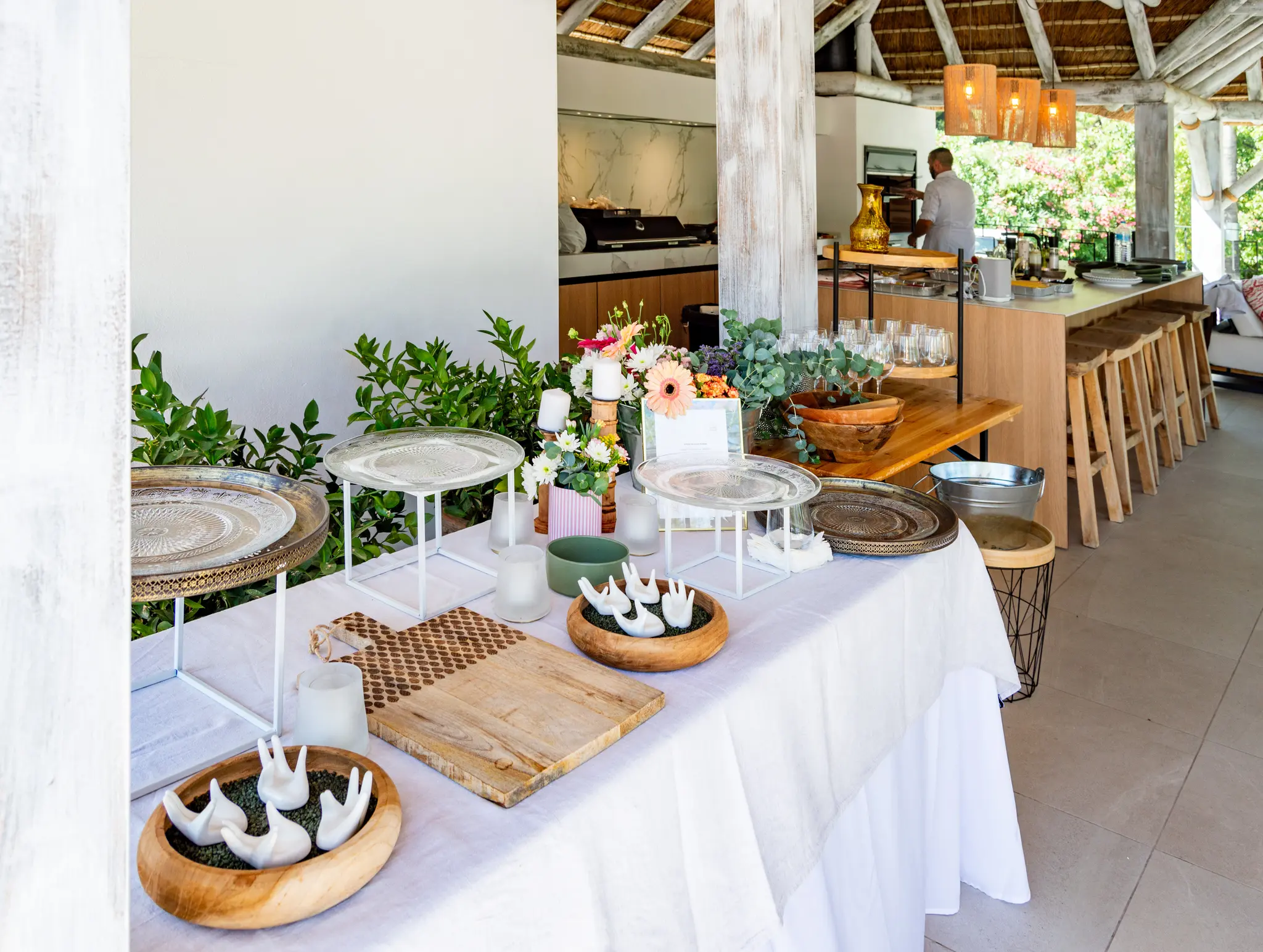Wedding dining details in a villa