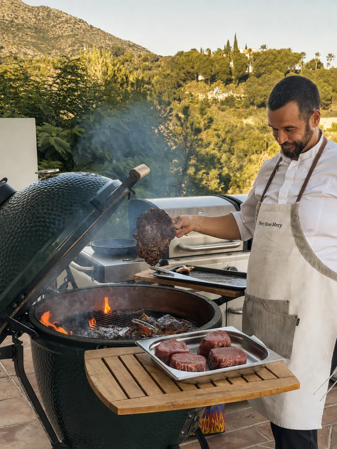 Live-fire cooking prepared for a private villa gathering