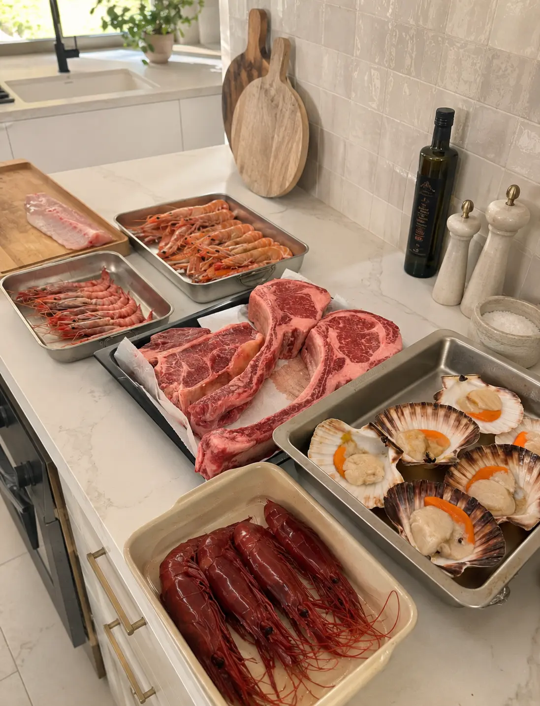 Grilled dishes prepared for a private chef table