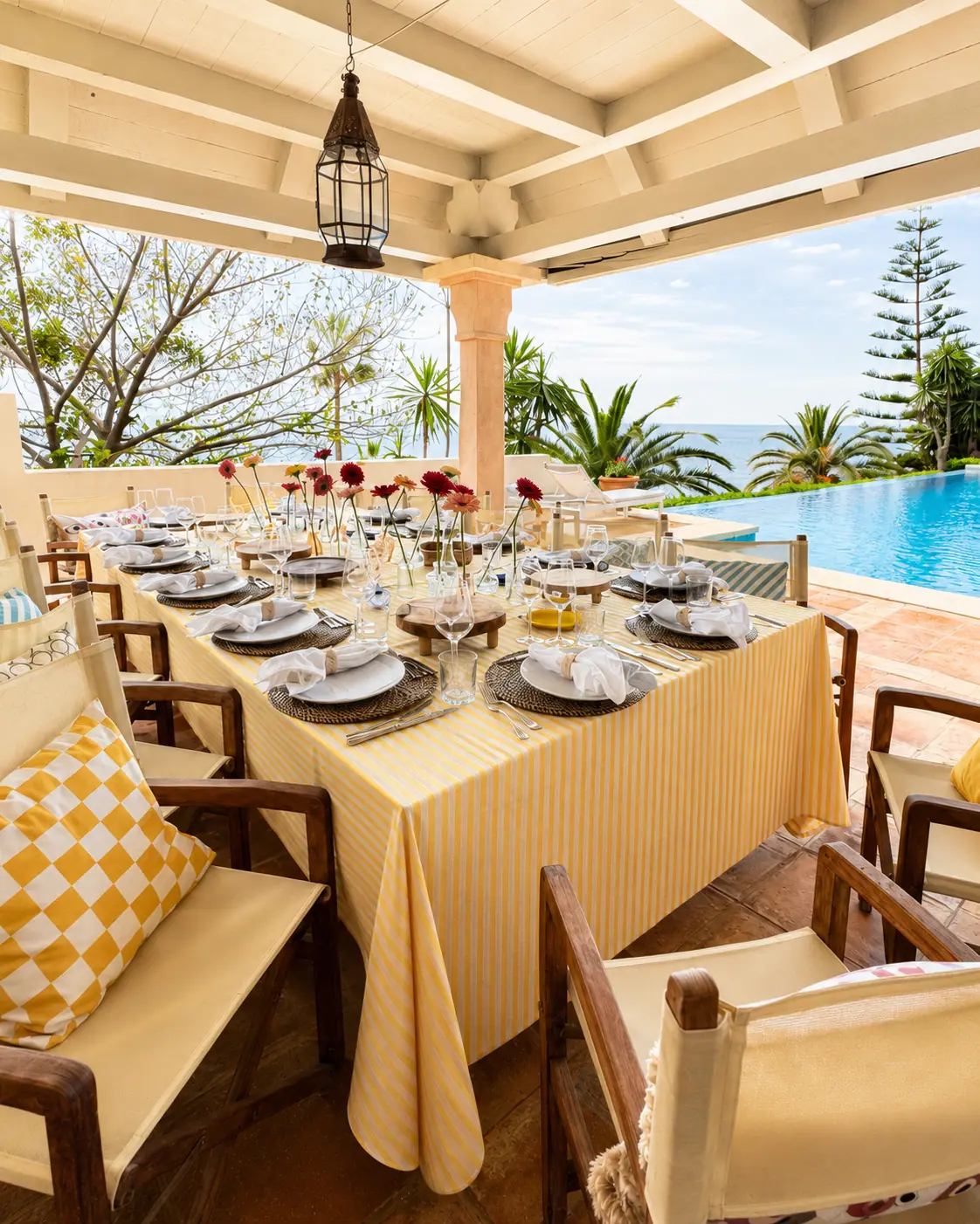 A generous tapas table prepared to share in a Marbella villa