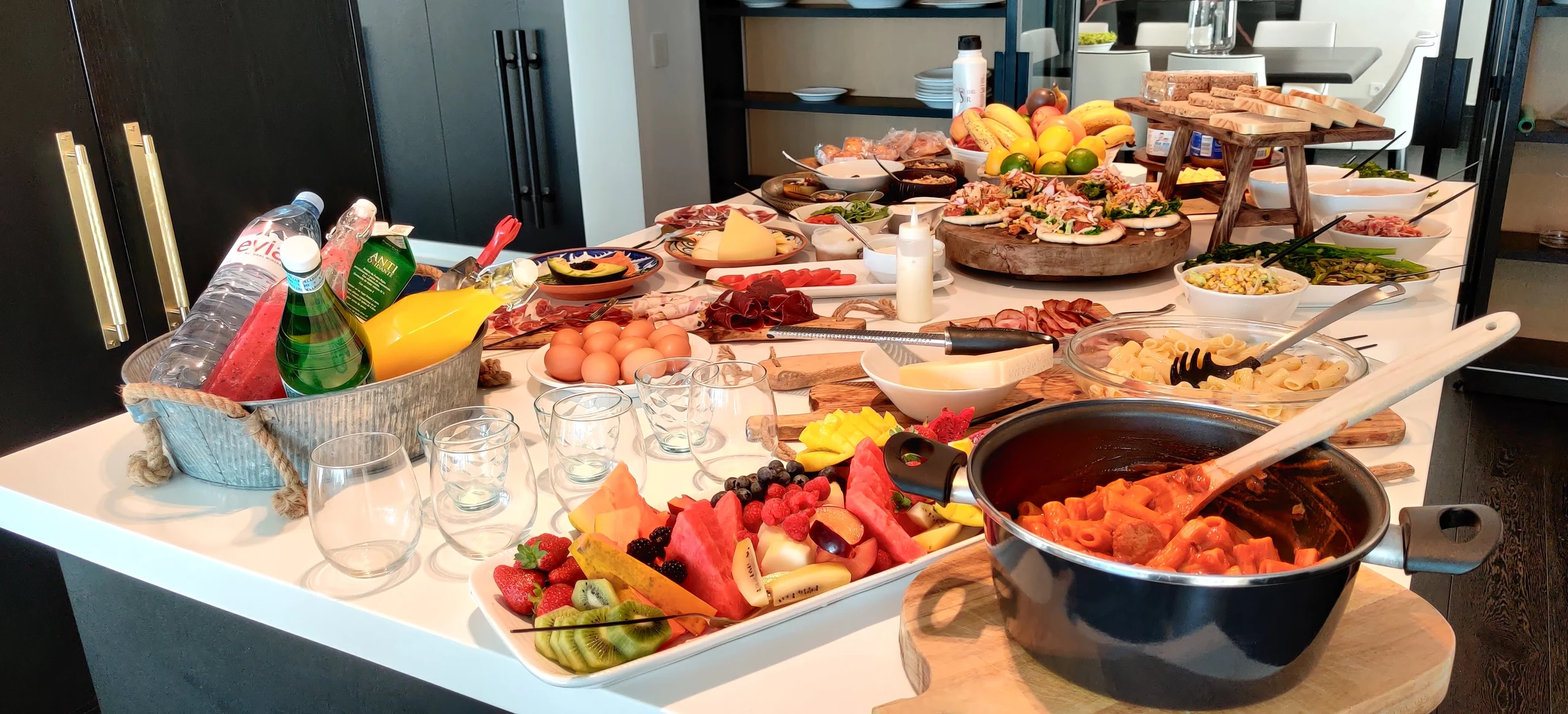 Mediterranean brunch dishes served for the table