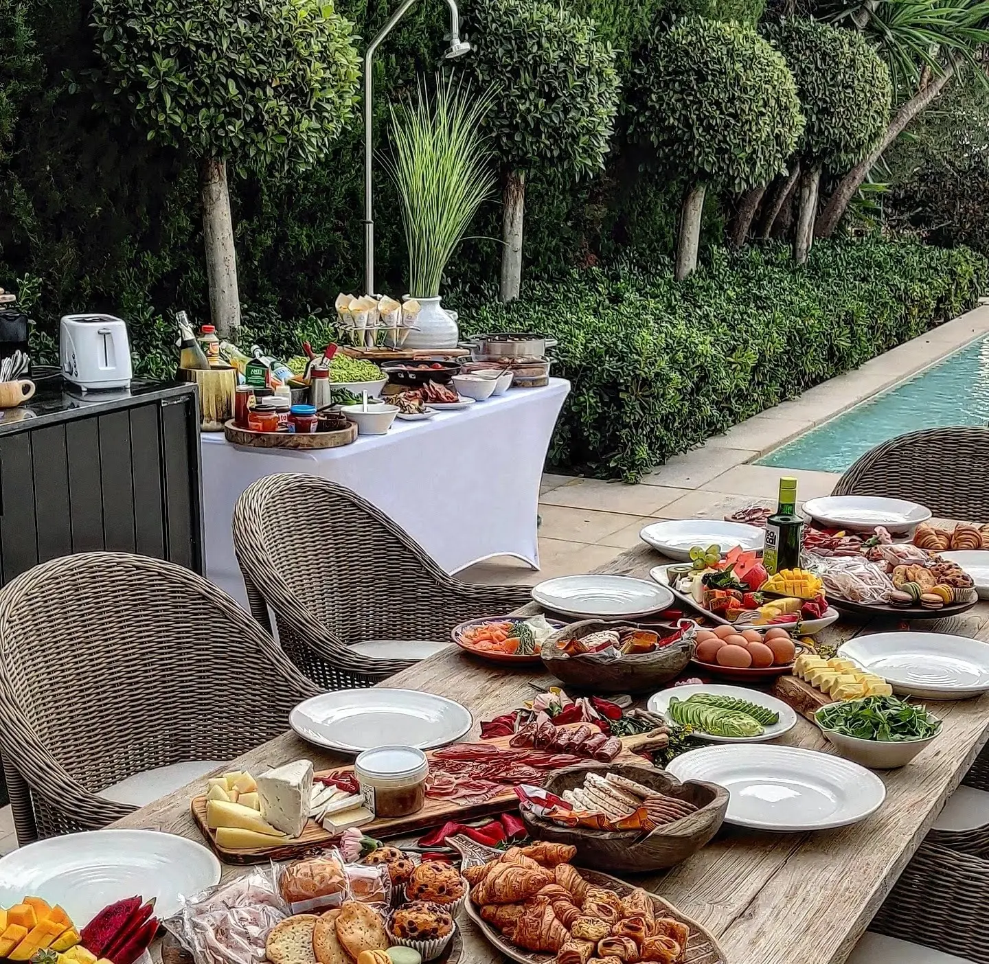 A generous breakfast spread in a private villa